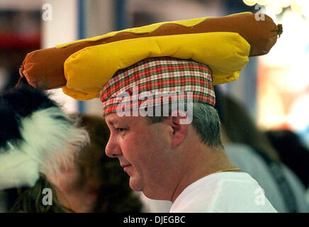 Oct 30, 2004; San Antonio, TX, USA; Bruce Newton of Houston, Texas sports a 'hot dog' hat at Wurstfest 2004. Wurstfest is a celebration of sausage coupled with Bavarian and Alpine entertainment. The event goes for 10 days. Stock Photo