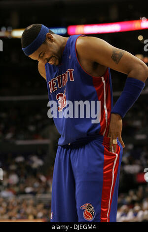 Detroit Pistons center Rasheed Wallace (36) is held back as teammate Tayshaun  Prince (22) yells at him after receiving a technical foul during game six  of their second round playoff series against