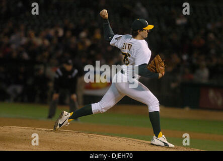 Barry Zito of the Oakland Athletics pitches during a 2002 MLB season game  against the Los Angeles Angels at Angel Stadium, in Anaheim, California.  (Larry Goren/Four Seam Images via AP Images Stock