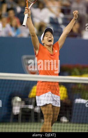 Sep 08, 2007 - New York, NY, USA - JUSTINE HENIN (BEL) celebrates after her win. Henin defeated Svetlana Kuznetsova (RUS) 6-1/6-3 to win the US Open Women's Singles title. (Credit Image: © Fred Mullane/ZUMA Press) Stock Photo