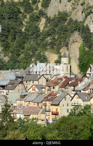 High-Angle View over the Old Village Houses Péone or Peone Alpine Village in the Haut-Var Valley Alpes-Maritimes France Stock Photo