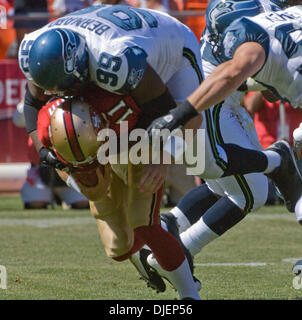 Seattle Seahawks defensive tackle Al Woods (99), middle, stands on the  field during the second half of an NFL football game against the Los  Angeles Rams, Sunday, Jan. 8, 2023, in Seattle. (