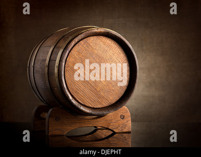 Old wooden barrel on a background of canvas Stock Photo