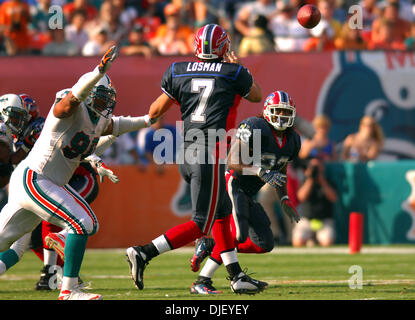 J.P. Losman (7), quarterback for the Buffalo Bills, calls a play behind  center Trey Teague (70) in a 14-3 win against the Kansas City Chiefs on November  13, 2005 at Ralph Wilson