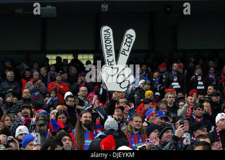 Manchester, UK. 27th Nov, 2013. Viktoria Plzen supporters in action during the UEFA Champions League match Manchester City v Viktoria Plzen from The Etihad Stadium, Manchester Credit:  Action Plus Sports/Alamy Live News Stock Photo