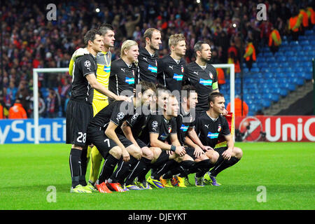 Manchester, UK. 27th Nov, 2013. The Viktoria Plzen team line up before the UEFA Champions League match Manchester City v Viktoria Plzen from The Etihad Stadium, Manchester Credit:  Action Plus Sports/Alamy Live News Stock Photo