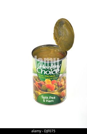 Opened can of Healthy Choice split pea and ham soup Stock Photo