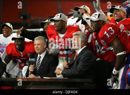 Jan 03, 2008 - Miami, Florida, USA - Kansas players take over the Fox television set after their win in the Orange Bowl during the third quarter Thursday night at Orange Bowl in Miami, Florida. (Credit Image: © Allen Eyestone/Palm Beach Post/ZUMA Press) RESTRICTIONS: * USA Tabloids Rights OUT * Stock Photo