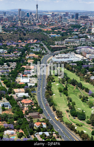 Aerial view of the M1 De Villiers Graaff motorway is a major freeway in Johannesburg, South Africa Stock Photo