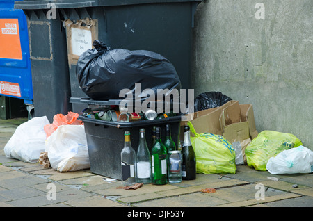Garbage and recycling in an urban street Stock Photo