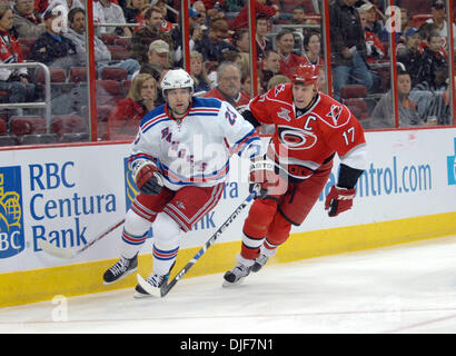 Jan 29, 2008 - Raleigh, North Carolina, USA - Carolina Hurricanes (17) ROD BRIND'AMOUR in action with New York Rangers (23) CHRIS DRURY. The Carolina Hurricanes defeated the New York Rangers with a final score of 3-1 at the RBC Center located in Raleigh. (Credit Image: © Jason Moore/ZUMA Press) Stock Photo