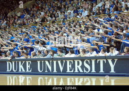 Feb. 2, 2008 - Durham, North Carolina, USA - NCAA College Basketball: Duke Univserity students known as the Cameron Crazies show their school spirit as the Duke University Blue Devils defeated the University of Miami Hurricanes with a final score of 88-73 as they played Cameron Indoor Stadium located on the campus of Duke University.                  (Credit Image: © Jason Moore/ZU Stock Photo