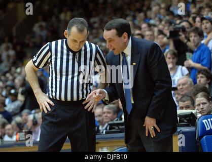 Feb 27, 2008 - Durham, North Carolina, USA - NCAA College Basketball: Duke Bluedevils Head Coach MIKE KRZYZEWSKI as the Duke Bluedevils defeated the Georgia Tech Yellow Jackets with a final score of 71-58 as they played at the Cameron Indoor Stadium located in Durham.  (Credit Image: © Jason Moore/ZUMA Press) Stock Photo