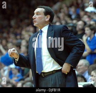 Feb 27, 2008 - Durham, North Carolina, USA - NCAA College Basketball: Duke Bluedevils Head Coach MIKE KRZYZEWSKI as the Duke Bluedevils defeated the Georgia Tech Yellow Jackets with a final score of 71-58 as they played at the Cameron Indoor Stadium located in Durham.  (Credit Image: © Jason Moore/ZUMA Press) Stock Photo