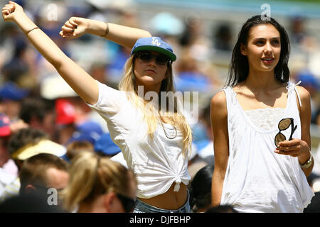 2 Jun  2010:  Fans enjoy a stretch, during a marathon 14 inning game between Western Division Rivals, Arizona Diamondbacks and Los Angeles Dodgers, at Dodger Stadium.    The Dodgers won 1-0, It was the Dodgers third consecutive walk-off win against the Diamondbacks. (Credit Image: © Tony Leon/Southcreek Global/ZUMApress.com) Stock Photo