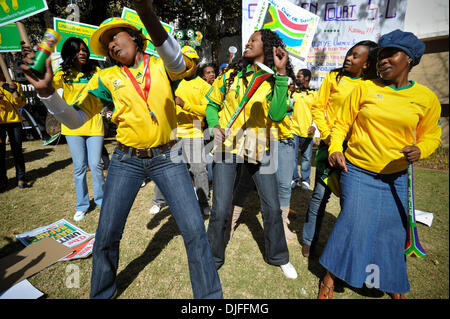 Jun. 09, 2010 - Johannesburg, Gauteng, South Africa - South Africans celebrate at the 'United We Shall Stand' rally for the South African national soccer team, Bafana Bafana. South Africa is hosting the FIFA World Cup, which begins June 11. (Credit Image: © Mark Sobhani/ZUMApress.com) Stock Photo