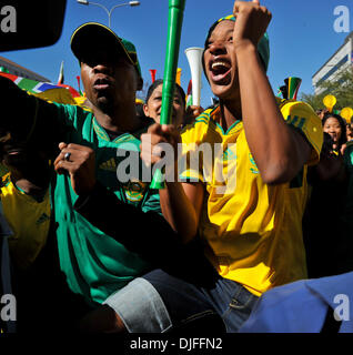 Jun. 09, 2010 - Johannesburg, Gauteng, South Africa - South Africans celebrate at the 'United We Shall Stand' rally for the South African national soccer team, Bafana Bafana. South Africa is hosting the FIFA World Cup, which begins June 11. (Credit Image: © Mark Sobhani/ZUMApress.com) Stock Photo