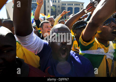 Jun. 09, 2010 - Johannesburg, Gauteng, South Africa - South Africans celebrate at the 'United We Shall Stand' rally for the South African national soccer team, Bafana Bafana. South Africa is hosting the FIFA World Cup, which begins June 11. (Credit Image: © Mark Sobhani/ZUMApress.com) Stock Photo