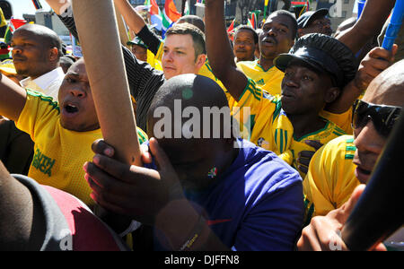 Jun. 09, 2010 - Johannesburg, Gauteng, South Africa - South Africans celebrate at the 'United We Shall Stand' rally for the South African national soccer team, Bafana Bafana. South Africa is hosting the FIFA World Cup, which begins June 11. (Credit Image: © Mark Sobhani/ZUMApress.com) Stock Photo