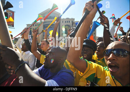 Jun. 09, 2010 - Johannesburg, Gauteng, South Africa - South Africans celebrate at the 'United We Shall Stand' rally for the South African national soccer team, Bafana Bafana. South Africa is hosting the FIFA World Cup, which begins June 11. (Credit Image: © Mark Sobhani/ZUMApress.com) Stock Photo