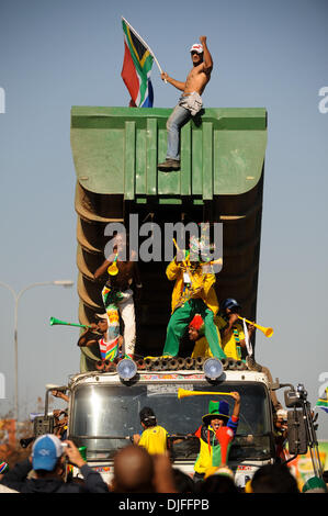 Jun. 09, 2010 - Johannesburg, Gauteng, South Africa - South Africans celebrate at the 'United We Shall Stand' rally for the South African national soccer team, Bafana Bafana. South Africa is hosting the FIFA World Cup, which begins June 11. (Credit Image: © Mark Sobhani/ZUMApress.com) Stock Photo