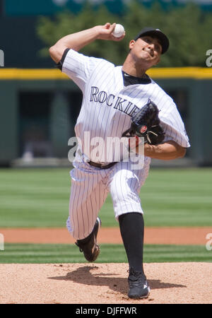 June 10, 2010 - Denver, Colorado, U.S. - MLB Baseball - Colorado Rockies pitcher JHOULYS CHACIN throws during a 4-5 loss to the Houston Astros at Coors Field. (Credit Image: © Don Senia Murray/ZUMApress.com) Stock Photo