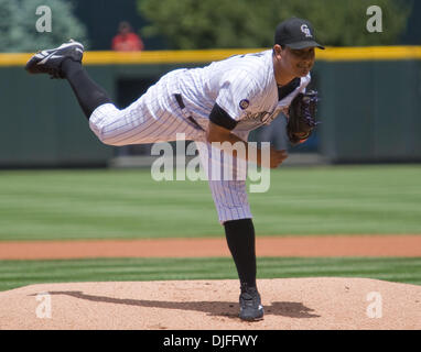 June 10, 2010 - Denver, Colorado, U.S. - MLB Baseball - Colorado Rockies pitcher JHOULYS CHACIN throws during a 4-5 loss to the Houston Astros at Coors Field. (Credit Image: © Don Senia Murray/ZUMApress.com) Stock Photo