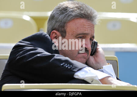 June 11, 2010 - Los Angeles, California, U.S - 11 June 2010:  Los Angeles Dodgers General Manager Ned Colletti on the phone before the game. The Los Angeles Angels defeated the Los Angeles Dodgers by a score of 10-1,  at Dodger Stadium in Los Angeles, California. .Mandatory Credit: Andrew Fielding / Southcreek Global (Credit Image: © Andrew Fielding/Southcreek Global/ZUMApress.com) Stock Photo