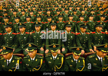 Beijing, CHINA, China. 1st Aug, 2007. People's Liberation Army (PLA) soldiers attend a grand rally to celebrate the 80th anniversary of the foundation of the PLA at the Great Hall of the People in Beijing, China on August 01, 2007. Past and present Chinese leaders appeared together on army day, celebrating the founding of the PLA in a striking show of unity ahead of a key Communist Party congress later this year. © Stephen Shaver/ZUMAPRESS.com/Alamy Live News Stock Photo