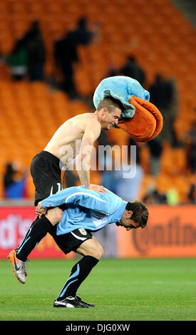 July 02, 2010 - Johannesburg, South Africa - Diego Perez of Uruguay celebrates after the 2010 FIFA World Cup Quarter Final soccer match between Uruguay and Ghana at Soccer City Stadium on June 02, 2010 in Johannesburg, South Africa. (Credit Image: © Luca Ghidoni/ZUMApress.com) Stock Photo