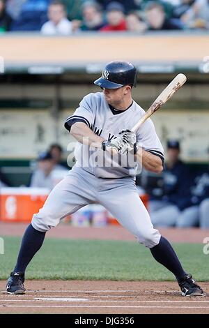 July 06, 2010 - Oakland, California, United States of America - 06-July-2010: Oakland, CA:  Oakland Athletics host the New York Yankees.   New York Yankees left fielder Brett Gardner (11) bats against the Oakland Athletics. New York  won the game 6-1.  Mandatory Credit: Dinno Kovic / Southcreek Global Media (Credit Image: Â© Southcreek Global/ZUMApress.com) Stock Photo