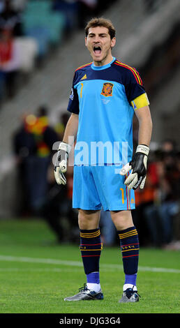 July 07, 2010 - Durban, South Africa - Iker Casillas of Spain reacts during the 2010 FIFA World Cup Semi Final soccer match between Germany and Spain at Princess Magogo Stadium on July 7, 2010 in Durban, South Africa. (Credit Image: © Luca Ghidoni/ZUMApress.com) Stock Photo