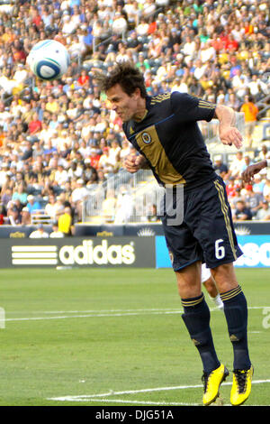 July 10, 2010 - Chester, Pennsylvania, United States of America - 10 July 2010: Philadelphia Union midfielder Stefani Miglioranzi (#6) heads the ball during the match against the San Jose Earthquakes at PPL Park in Chester, PA. The Union lost 2-1. Mandatory Credit: Kate McGovern / Southcreek Global (Credit Image: Â© Southcreek Global/ZUMApress.com) Stock Photo