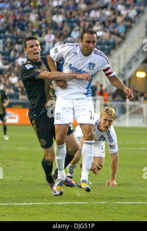 July 10, 2010 - Chester, Pennsylvania, United States of America - 10 July 2010: Philadelphia Union midfielder Sebastien Le Toux (#9) tries to out run San Jose Earthquakes defender Ramiro Corrales (#12) and midfielder Brad Ring (#5) during the match at PPL Park in Chester, PA. The Union lost 2-1. Mandatory Credit: Kate McGovern / Southcreek Global (Credit Image: Â© Southcreek Global Stock Photo