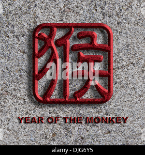 Chinese Text Monkey Symbol Chop on Stone Texture Background Illustration Stock Photo