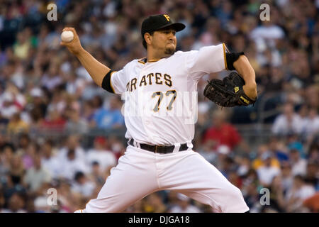 July 17, 2010 - Pittsburgh, Pennsylvania, United States of America - 17 July 2010: Pittsburgh Pirates relief pitcher D.J. Carrasco (77) fires a pitch to the plate during the National League game between the Houston Astros and the Pittsburgh Pirates.  The Pirates defeated the Astros 12-6 before 36,665 fans at PNC Park in Pittsburgh PA.  Mandatory Credit: Frank Jansky / Southcreek Gl Stock Photo