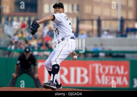 17 July 2010: Pittsburgh Pirates relief pitcher D.J. Carrasco (77) fires a pitch to the plate during the National League game between the Houston Astros and the Pittsburgh Pirates.  The Pirates defeated the Astros 12-6 before 36,665 fans at PNC Park in Pittsburgh PA.  Mandatory Credit: Frank Jansky / Southcreek Global (Credit Image: © Frank Jansky/Southcreek Global/ZUMApress.com) Stock Photo