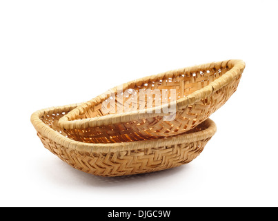 Two little wicker baskets isolated on white background Stock Photo