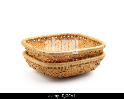 Two little wicker baskets isolated on white background Stock Photo