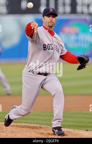 July 20, 2010 - Oakland, California, United States of America - 20-July-2010: Oakland, CA:  Oakland Athletics host the New Boston Red Sox.   Boston Red Sox starting pitcher Tim Wakefield (49) pitches against the Oakland Athletics.  Oakland Athletics  won the game 5-4.  Mandatory Credit: Dinno Kovic / Southcreek Global Media (Credit Image: © Southcreek Global/ZUMApress.com) Stock Photo