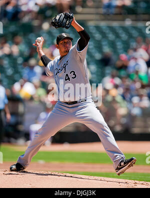 July 24, 2010 - Oakland, CA, United States of America - July 24, 2010: Chicago White Sox starting pitcher Freddy Garcia (43) gave up 5 runs on 6 hits in just 1.1 innings during the game between the Oakland A's and the Chicago White Sox at the Oakland-Alameda County Coliseum in Oakland CA. The A's defeated the White Sox 10-2. Mandatory Credit: Damon Tarver/ Southcreek Global. (Credi Stock Photo