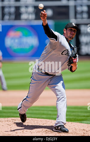 July 24, 2010 - Oakland, CA, United States of America - July 24, 2010: Chicago White Sox starting pitcher Freddy Garcia (43) gave up 5 runs on 6 hits in just 1.1 innings during the game between the Oakland A's and the Chicago White Sox at the Oakland-Alameda County Coliseum in Oakland CA. The A's defeated the White Sox 10-2. Mandatory Credit: Damon Tarver/ Southcreek Global. (Credi Stock Photo