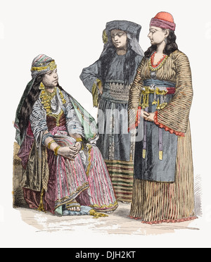 19th century XIX Syria Left to right Woman of Damascus, Muslim Lady and another Woman of Damascus Stock Photo