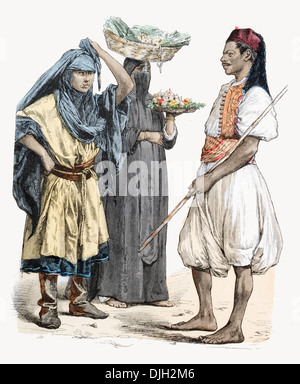 19th century XIX Egyptian Bedouin girl Fruit seller and Runner Stock Photo