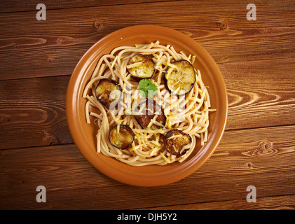 Pasta alla norma.recipe with tomato sauce, eggplant .ational dish of Sicily Stock Photo