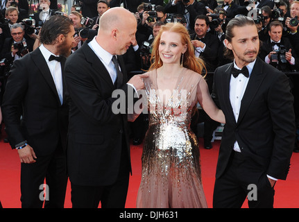 Tom Hardy director John Hillcoat Jessica Chastain and Shia Labeouf 'Lawless' premiere during 65th Annual Cannes Film Festival Stock Photo