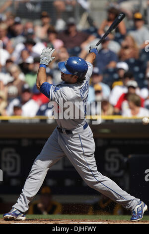 July 29, 2010 - San Diego, California, United States of America - 29 July  2010: Padres Adrian Gonzalez safe at first against the Dodgers during game  3 at Petco Park in San