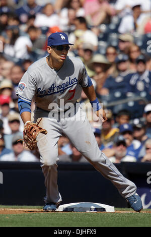 July 29, 2010 - San Diego, California, United States of America - 29 July  2010: Padres Adrian Gonzalez safe at first against the Dodgers during game  3 at Petco Park in San