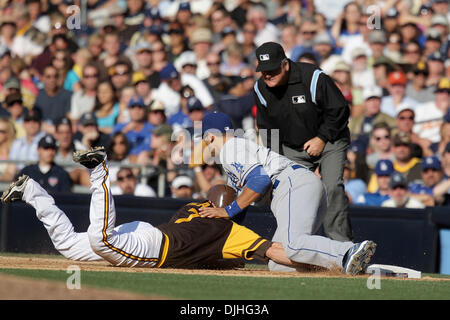 July 29, 2010 - San Diego, California, United States of America - 29 July  2010: Padres Adrian Gonzalez safe at first against the Dodgers during game  3 at Petco Park in San