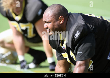 July 31, 2010 - New Orleans, Louisiana, United States of America - 31 July 2010: Saints Defensive End Will Smith (91) stretches during the New Orleans Saints Training Camp..Mandatory Credit - Donald Page / Southcreek Global. (Credit Image: © Southcreek Global/ZUMApress.com) Stock Photo